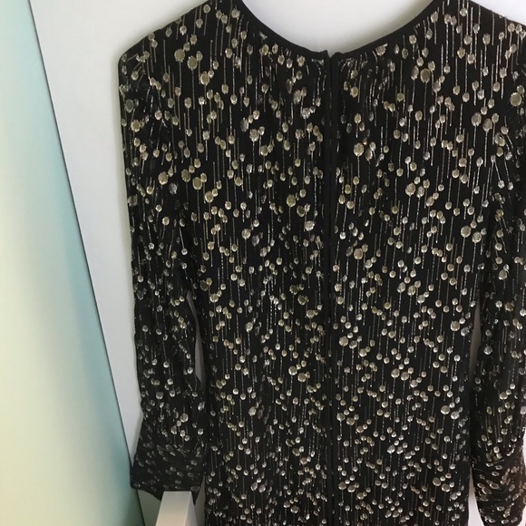 10 Crosby Derek Lam Black/Metallic Gold Silk Asymmetrical Ruffle Mini Dress - Picture 7 of 9